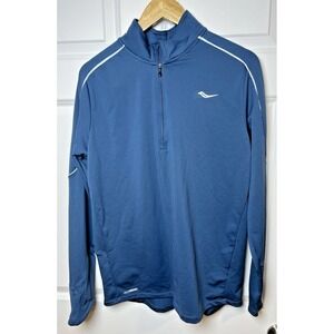 Saucony Run Warm 1/4 Zip Pullover Men's M Royal Blue‎ Thumbholes Pocket SA81017